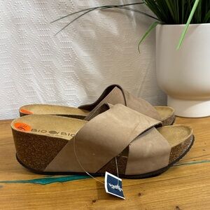 Bio Bio Leather Cork Platform Slides - Womens 9